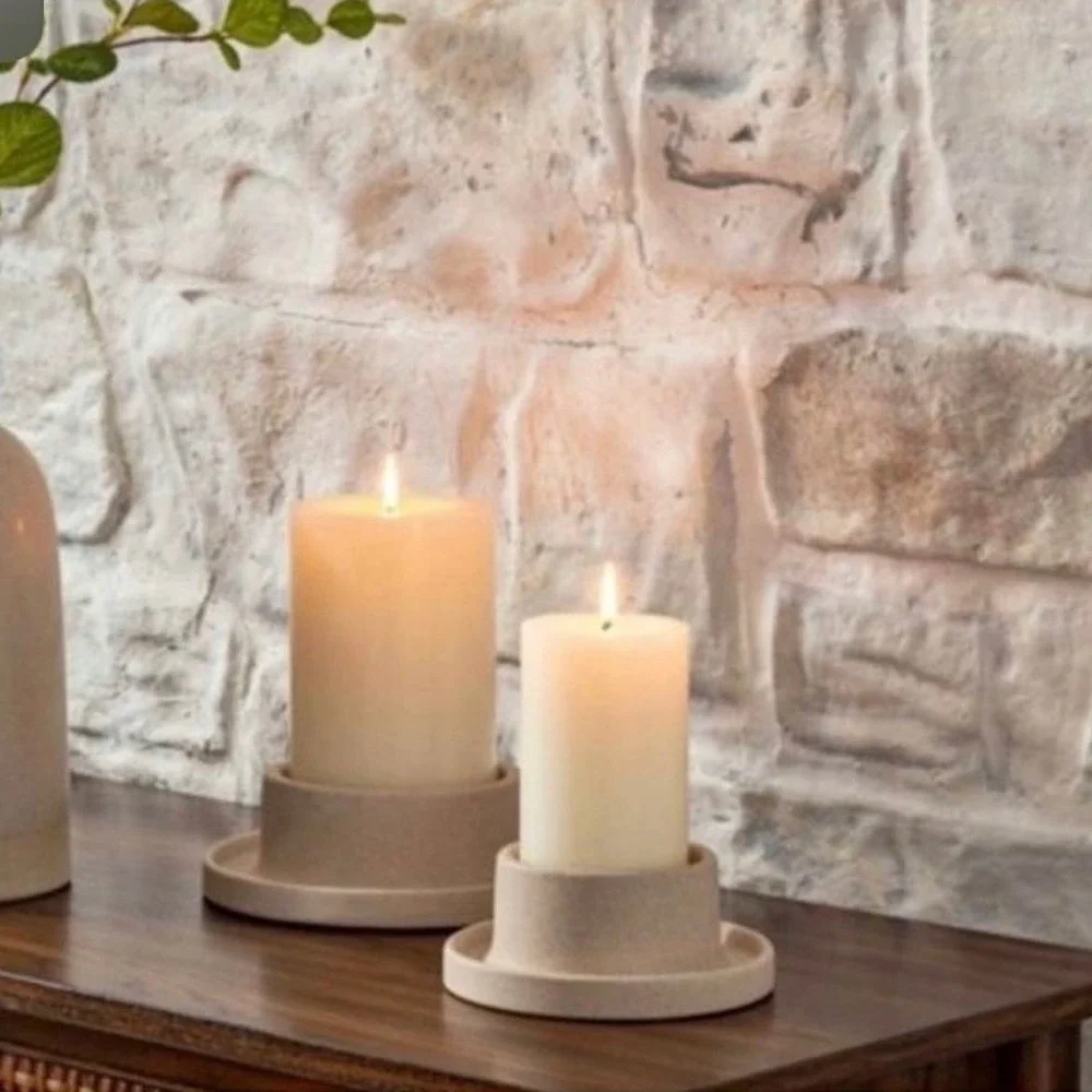 Stoneware Pillar Candleholders Natural Sand - Hearth & Hand Magnolia, Target